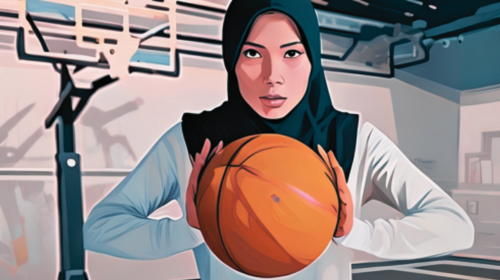 Girl in a hijab holding a basketball